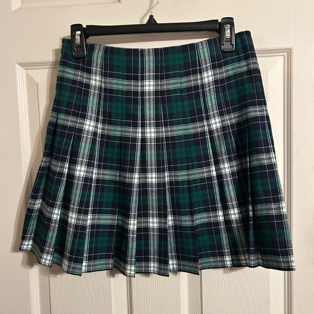 Brandy Melville Green and Blue Pleated Mini Skirt Casual